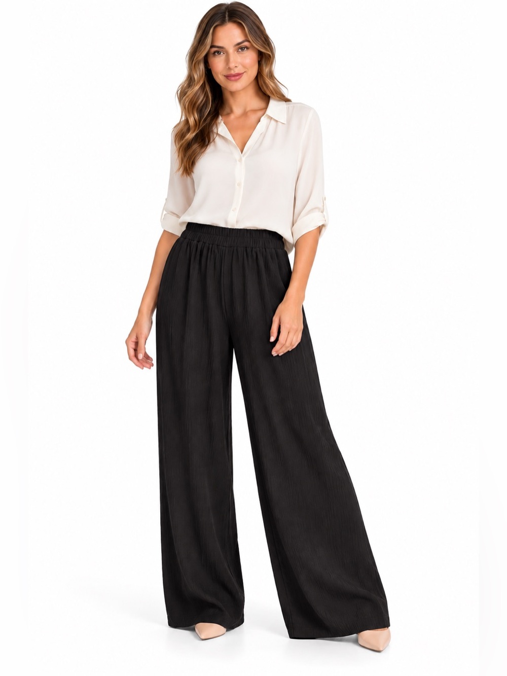 b.Young Wide Leg Polyester Pants in Black NWT
